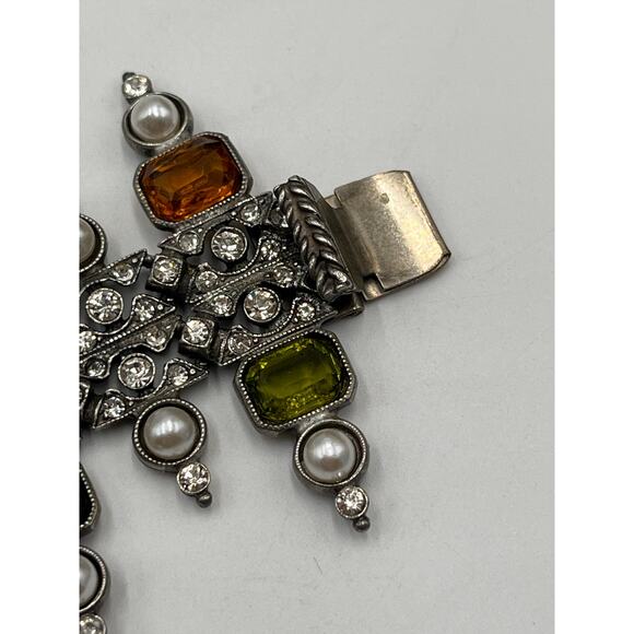 Ben-Amun Vntg Designer Multicolor Crystal White Pearl Art Deco Fringe Bracelet - Picture 9 of 12